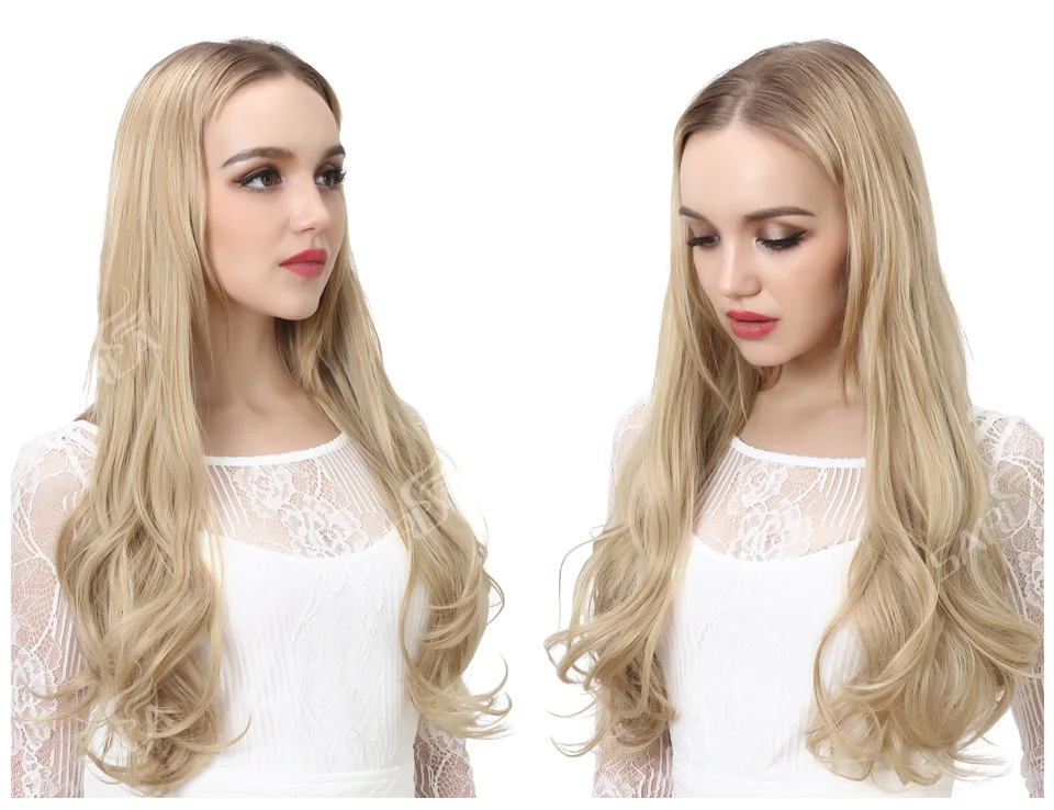 Synthetic U Part Clip in Hair Extension Clip-on Natural Thick False Fake Blonde Long Straight Hairpieces 16 20 24 inch