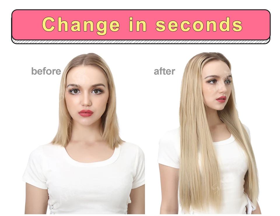 Synthetic U Part Clip in Hair Extension Clip-on Natural Thick False Fake Blonde Long Straight Hairpieces 16 20 24 inch
