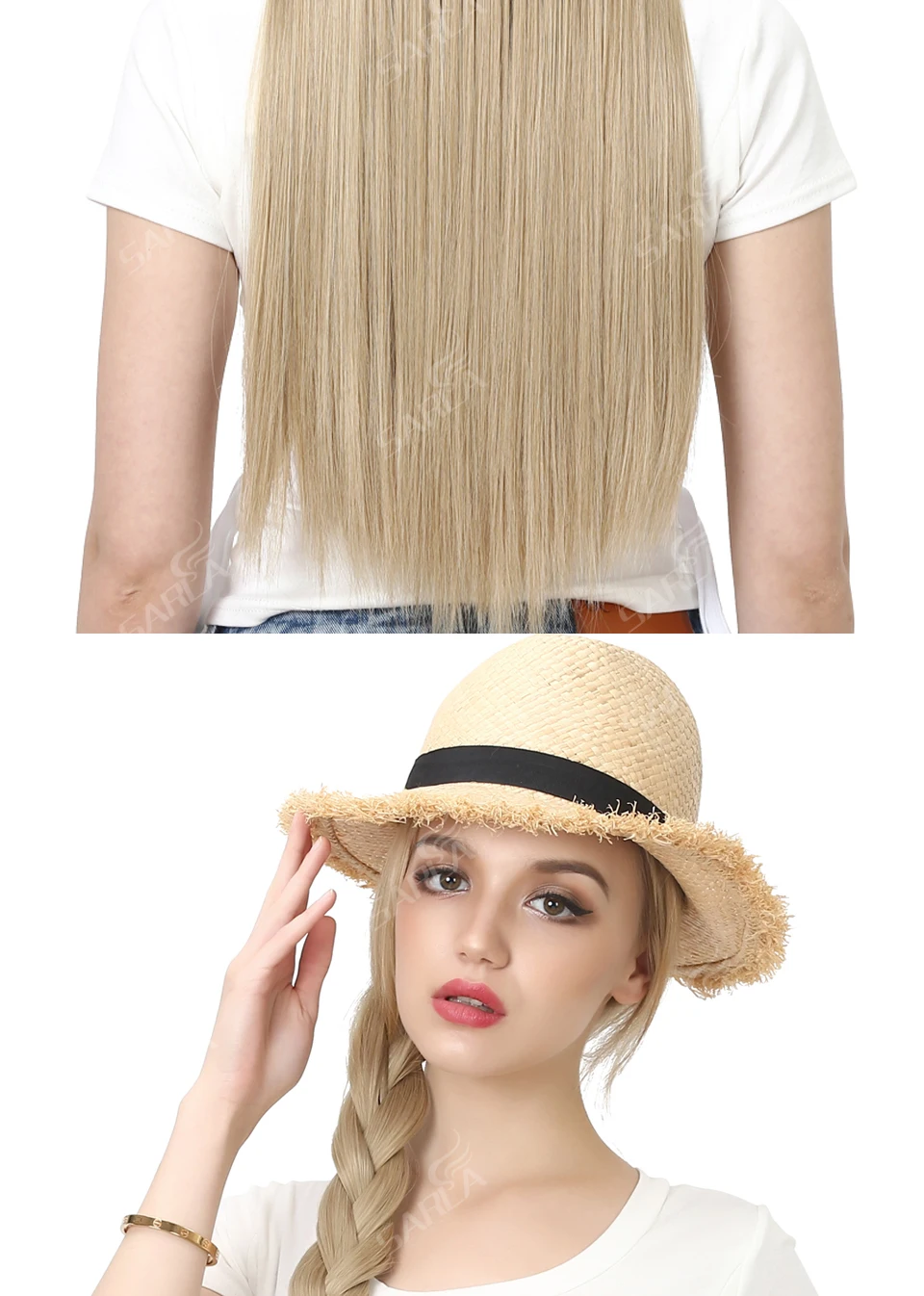Synthetic U Part Clip in Hair Extension Clip-on Natural Thick False Fake Blonde Long Straight Hairpieces 16 20 24 inch