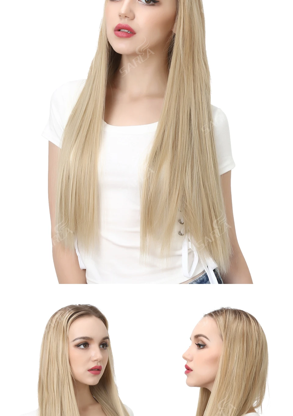 Synthetic U Part Clip in Hair Extension Clip-on Natural Thick False Fake Blonde Long Straight Hairpieces 16 20 24 inch