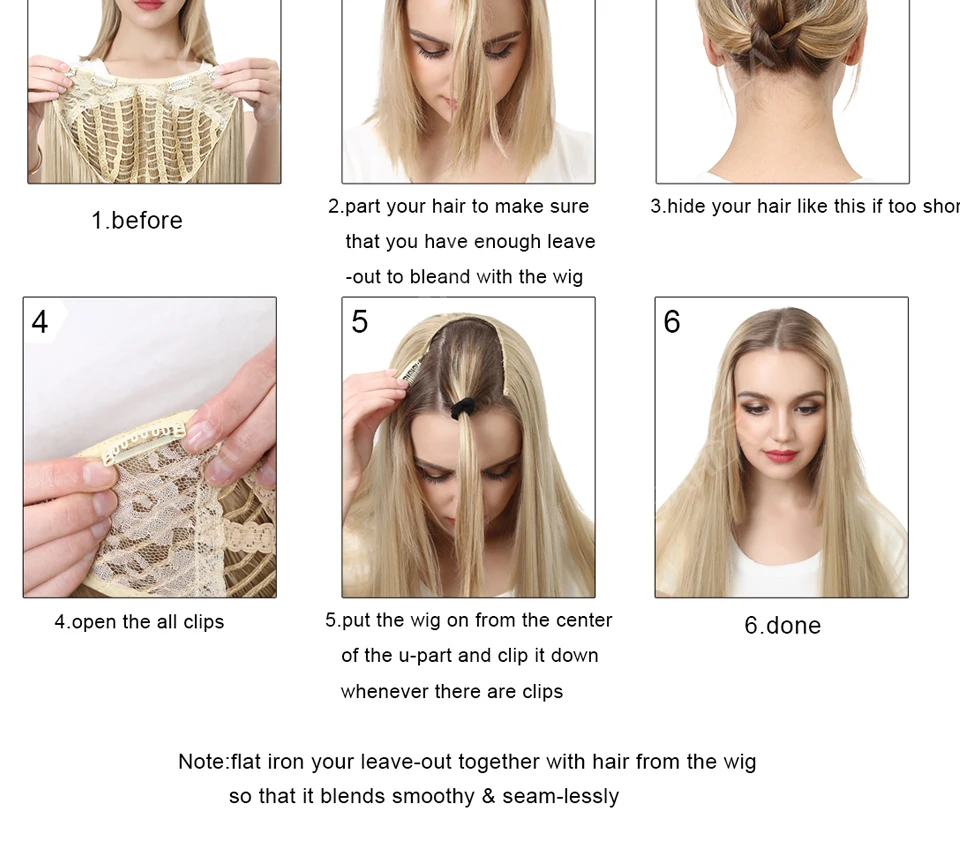 Synthetic U Part Clip in Hair Extension Clip-on Natural Thick False Fake Blonde Long Straight Hairpieces 16 20 24 inch