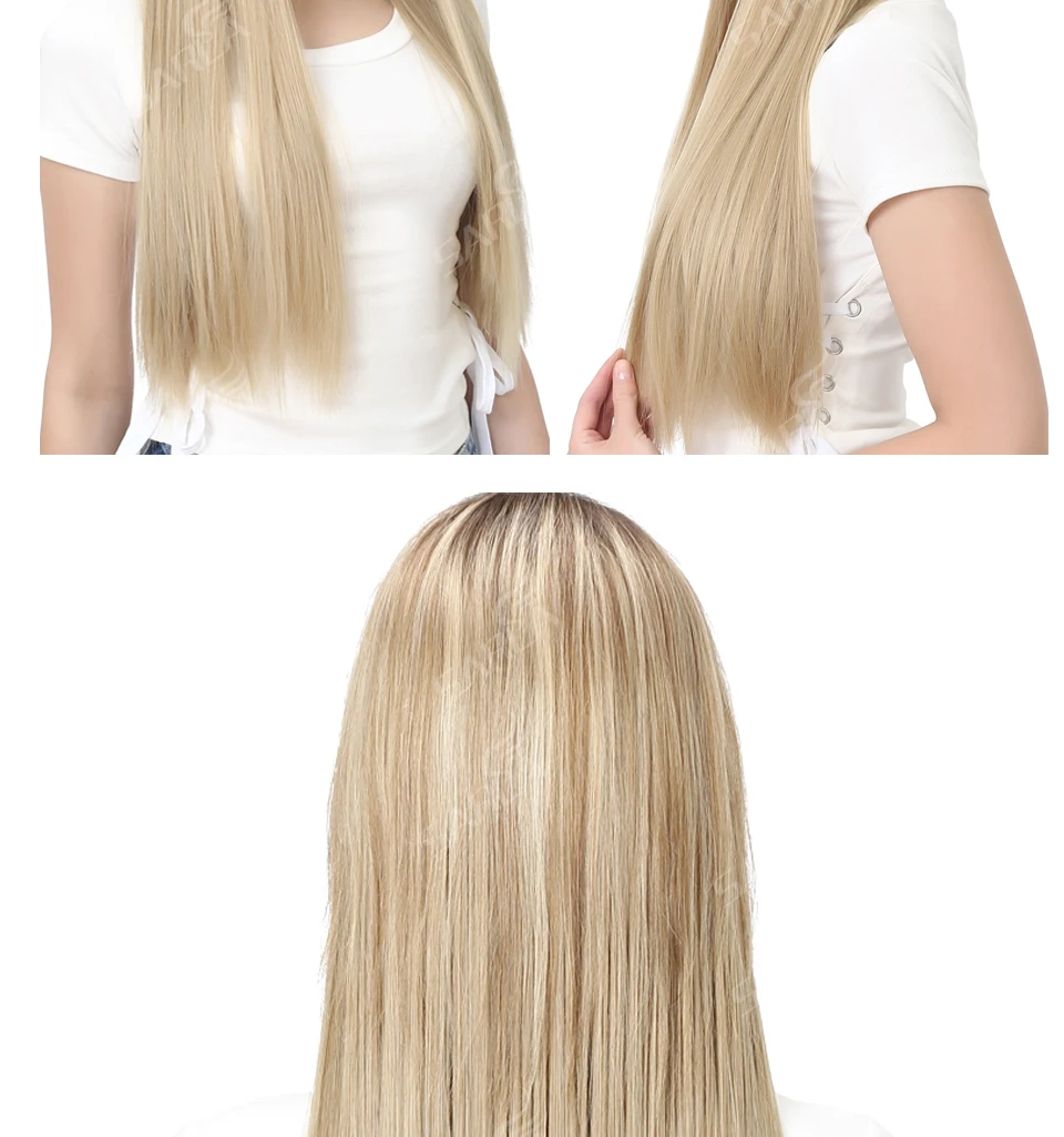 Synthetic U Part Clip in Hair Extension Clip-on Natural Thick False Fake Blonde Long Straight Hairpieces 16 20 24 inch