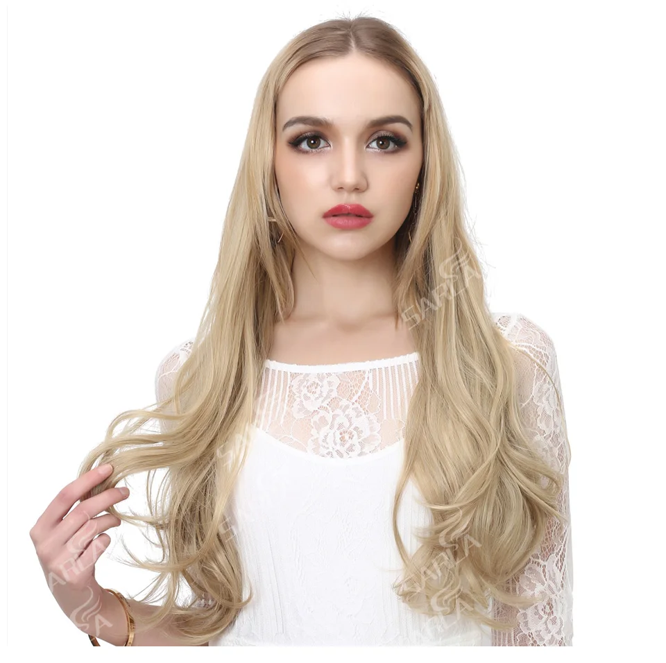 Synthetic U Part Clip in Hair Extension Clip-on Natural Thick False Fake Blonde Long Straight Hairpieces 16 20 24 inch