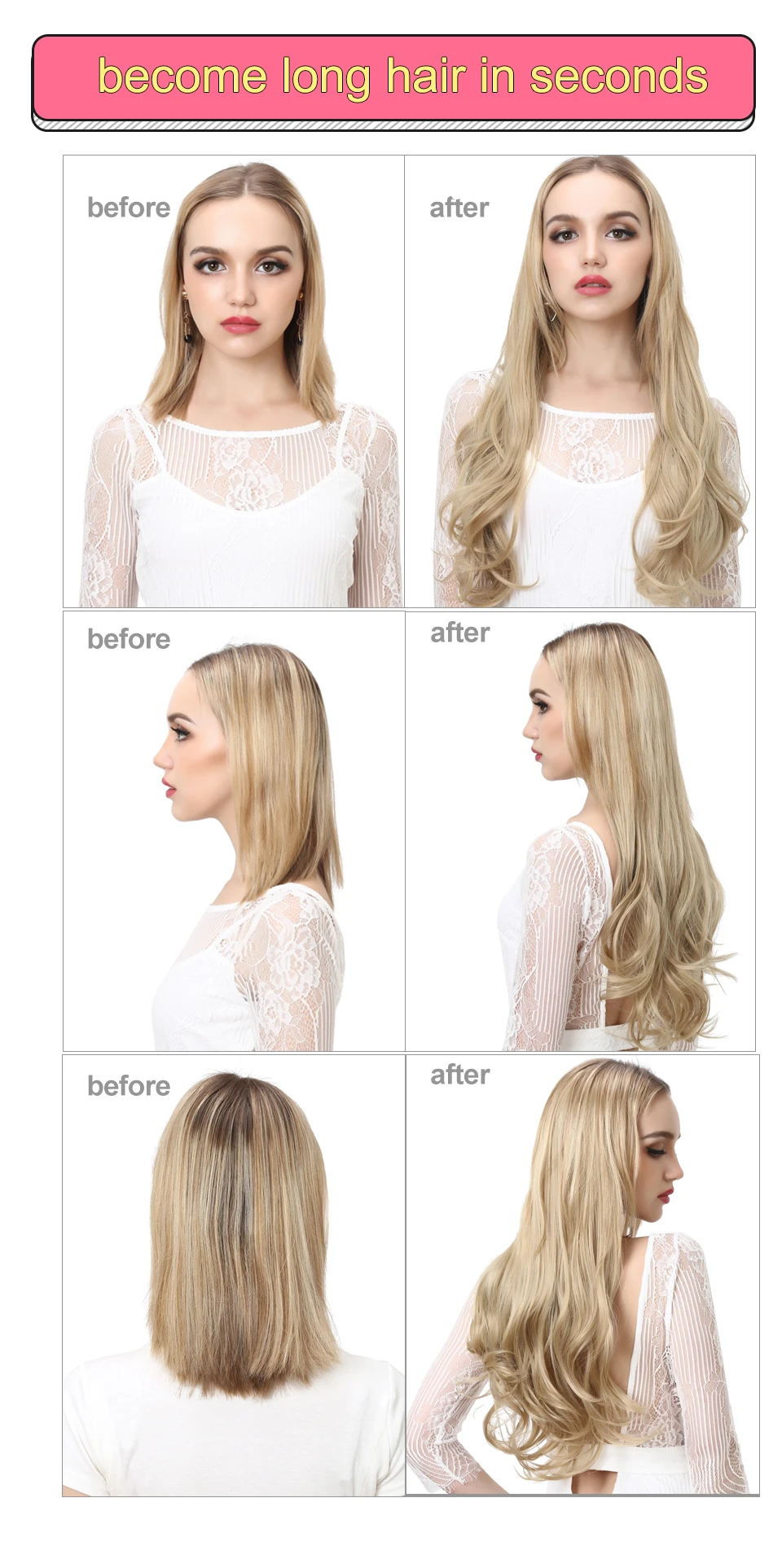 Synthetic U Part Clip in Hair Extension Clip-on Natural Thick False Fake Blonde Long Straight Hairpieces 16 20 24 inch