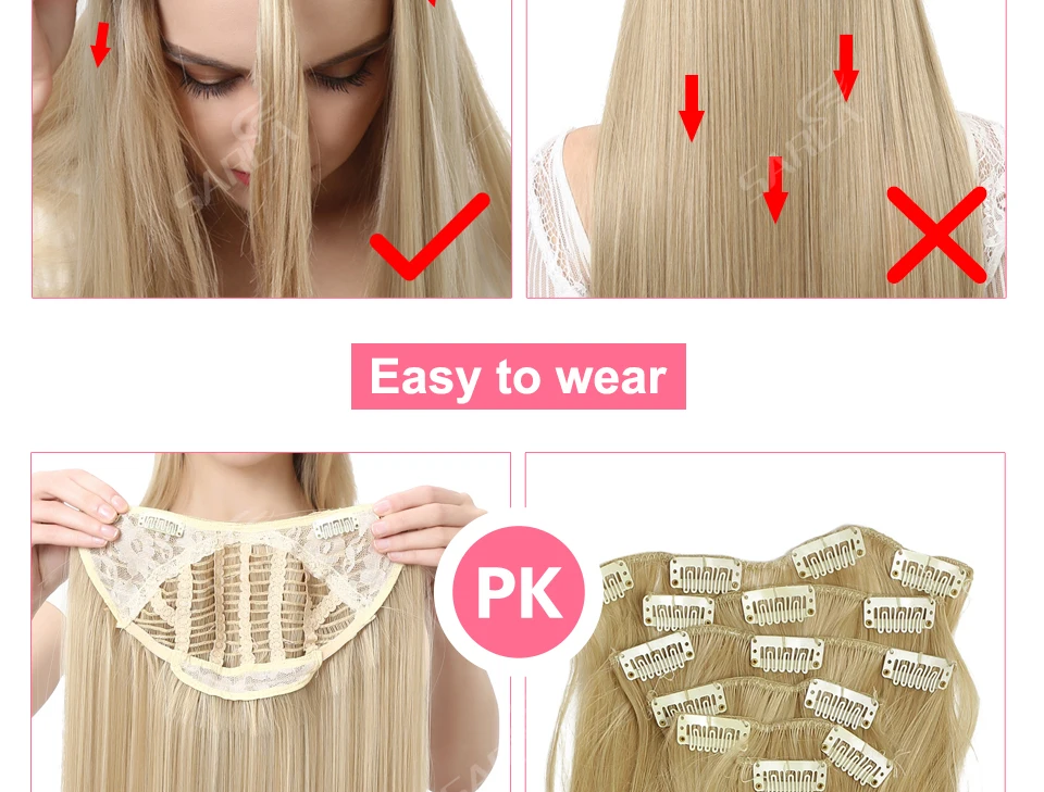 Synthetic U Part Clip in Hair Extension Clip-on Natural Thick False Fake Blonde Long Straight Hairpieces 16 20 24 inch
