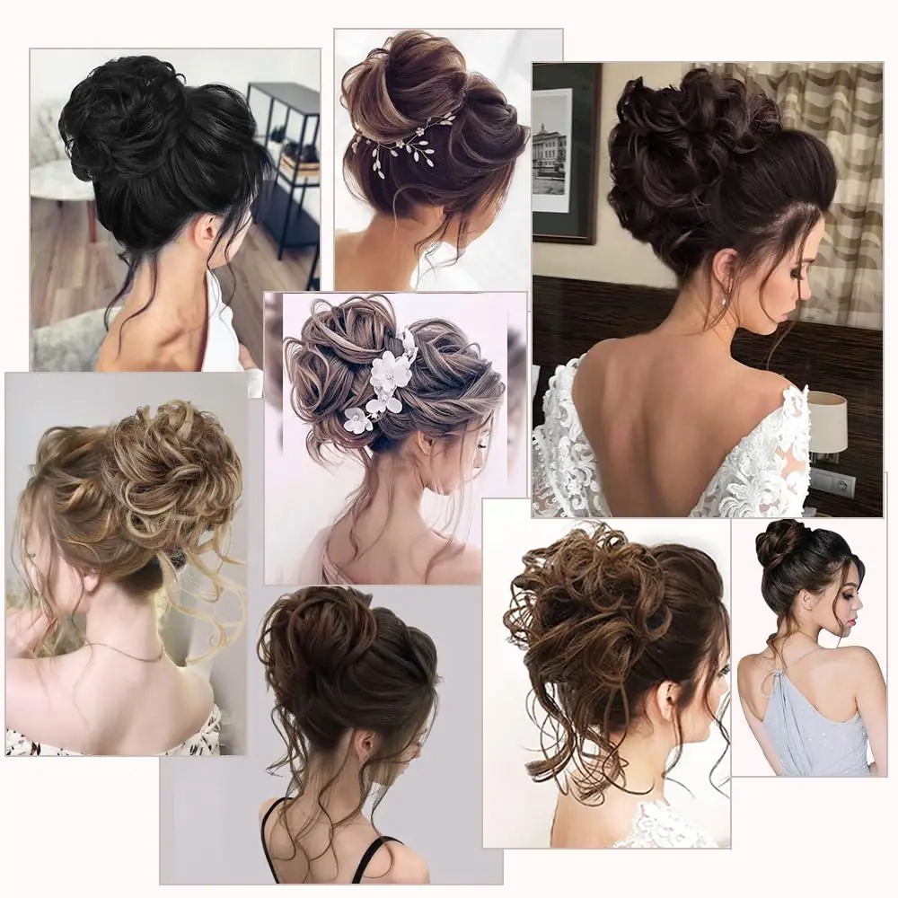 8Inch SyntheticMessy Curly Hair Bun Synthetic High Temperture Fiber Hair Invisible Hair Wrap Curly Ponytail Elastic Hairbund