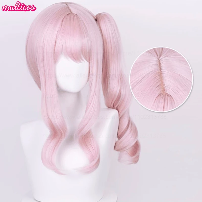 High Quality Anime Akiyama Mizuki Cosplay Wig 45cm Long Light Pink Curly Heat Resistant Synthetic Hair Halloween Party Wigs