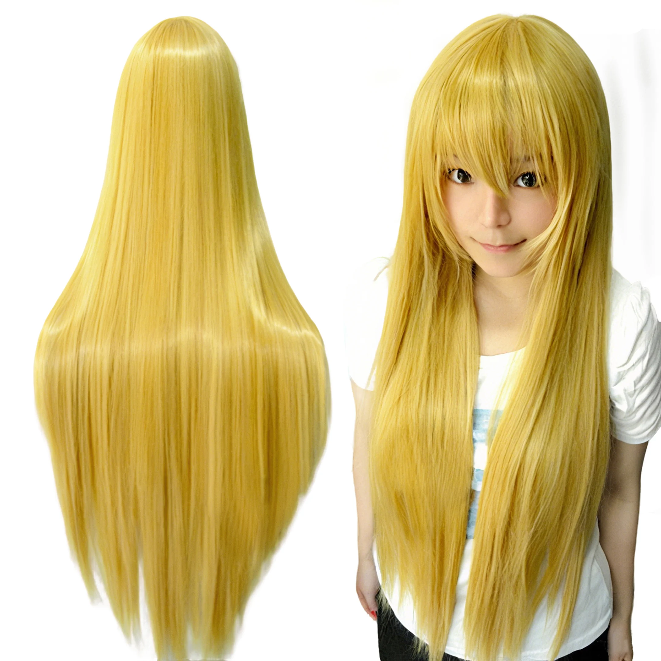 80cm Straight Synthetic Cosplay Wig White Purple Green Silver Pink Lolita Hairpiece with Bangs Long Wigs