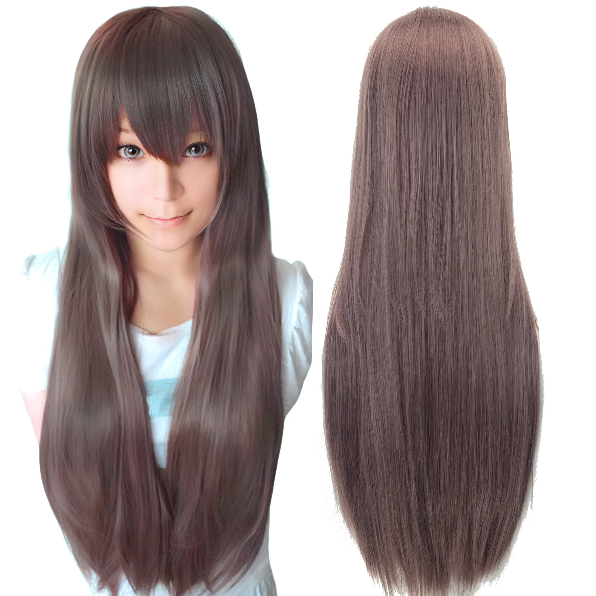 80cm Straight Synthetic Cosplay Wig White Purple Green Silver Pink Lolita Hairpiece with Bangs Long Wigs