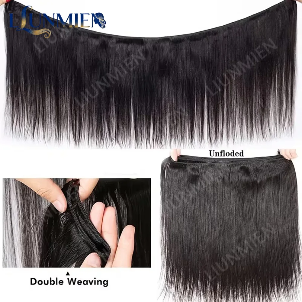 Straight Human Hair Bundles with frontal 13x4 Raw Hair Bundles 100% Human Hair Extensions Weave 3 Bundles with 13x4/6 HD Frontal