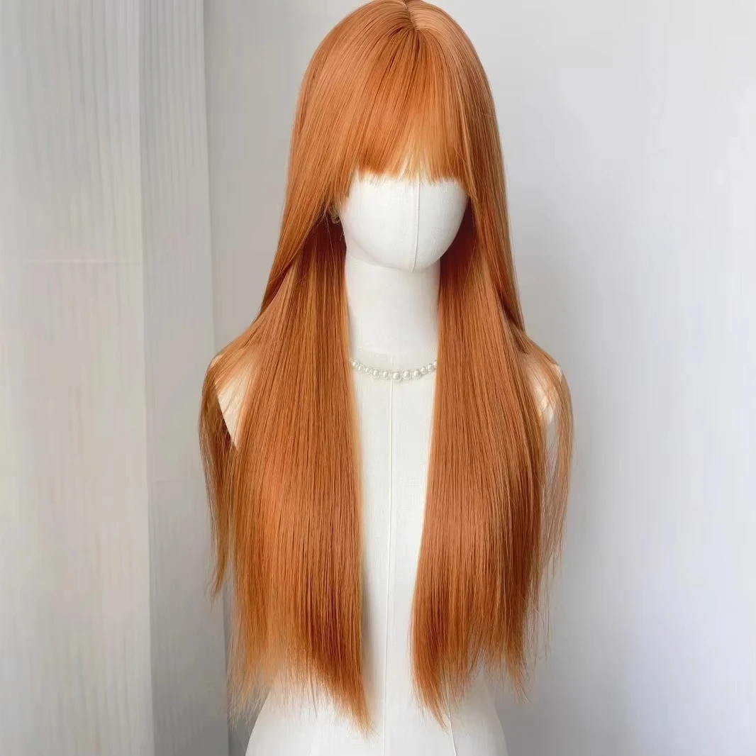 Orange Synthetic Wig for Halloween Cosplay Wig for Role-Playing Parties Daily Events Wig with High-Temperature Threads Wig Set