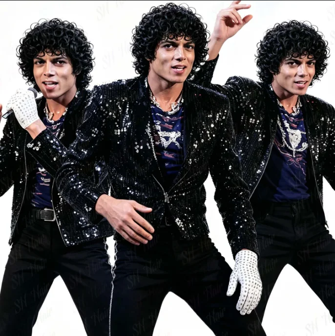 Synthetic Mens Black Mullet Wig Glove Short Curly 70s 80s Rocker Star Punk Wig Party Halloween Daily Michael Jackson Cosplay Wig