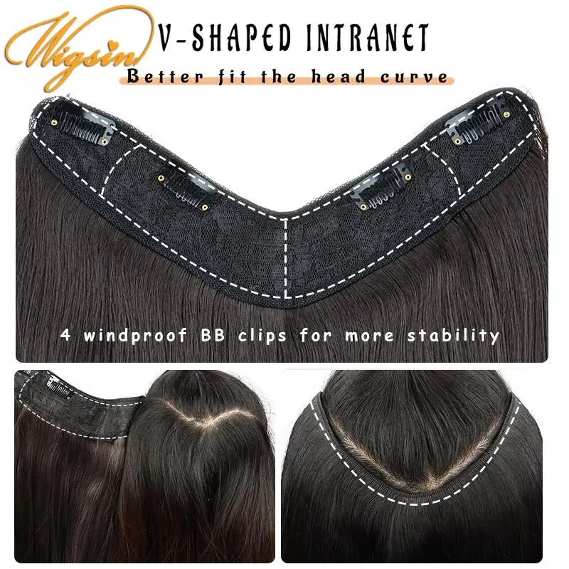 WIGSIN Synthetic 55cm V-shaped Layered 4 Clips Long Straight Hair Extension Natural Invisible Hairpiece Wig for Women