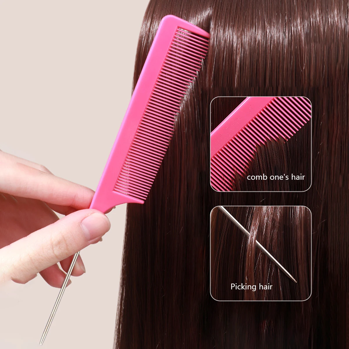 1pc Professional Pointed Tail Comb Salon Hair Styling Stainless Steel Antistatic Dyeing Hair Comb Special for Real Hair Wigs