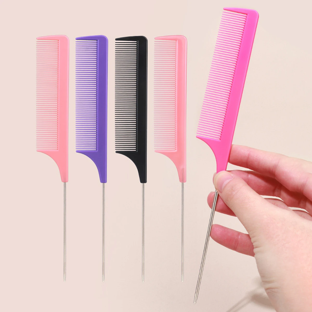 1pc Professional Pointed Tail Comb Salon Hair Styling Stainless Steel Antistatic Dyeing Hair Comb Special for Real Hair Wigs