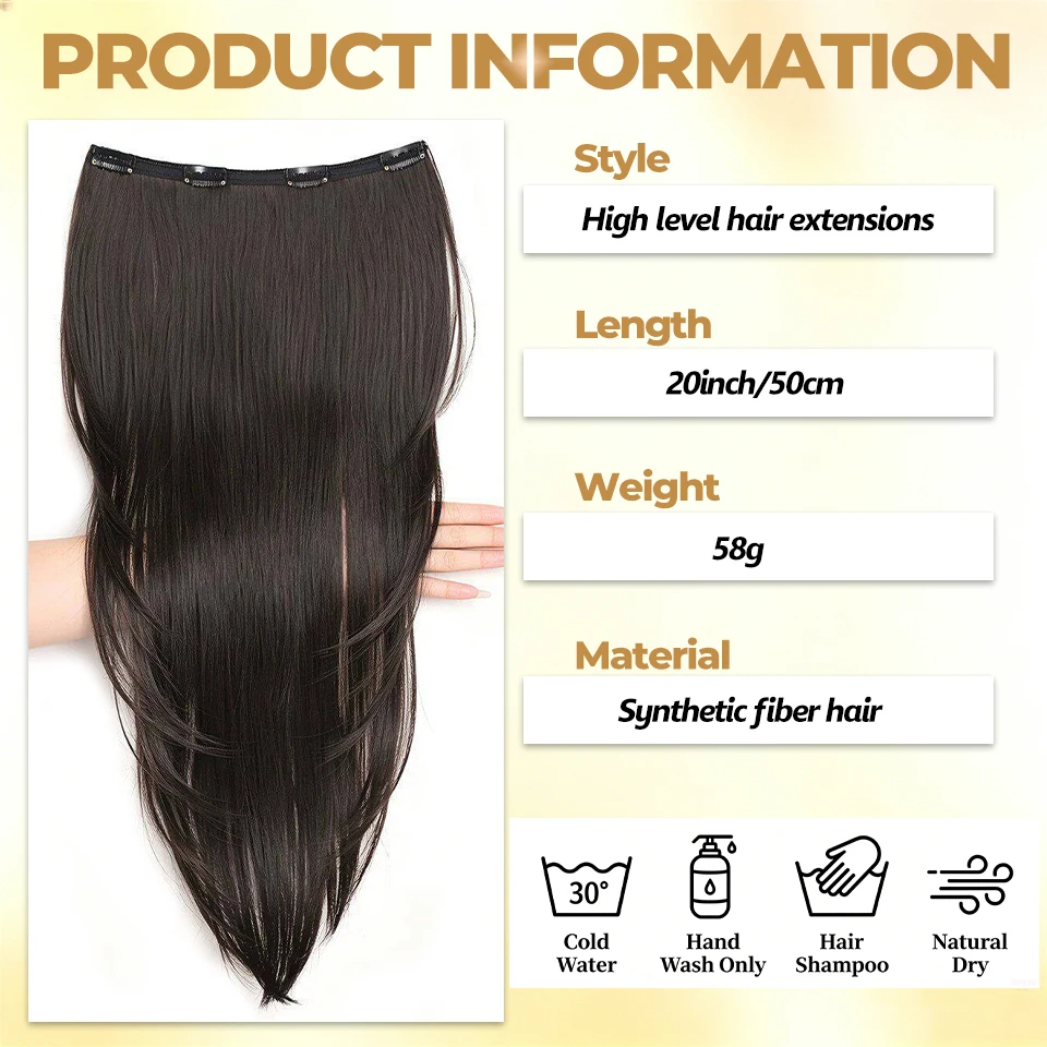 Synthetic one-piece female high-level internal buckle hair piece lightweight invisible four clip straight hair wig piece 
