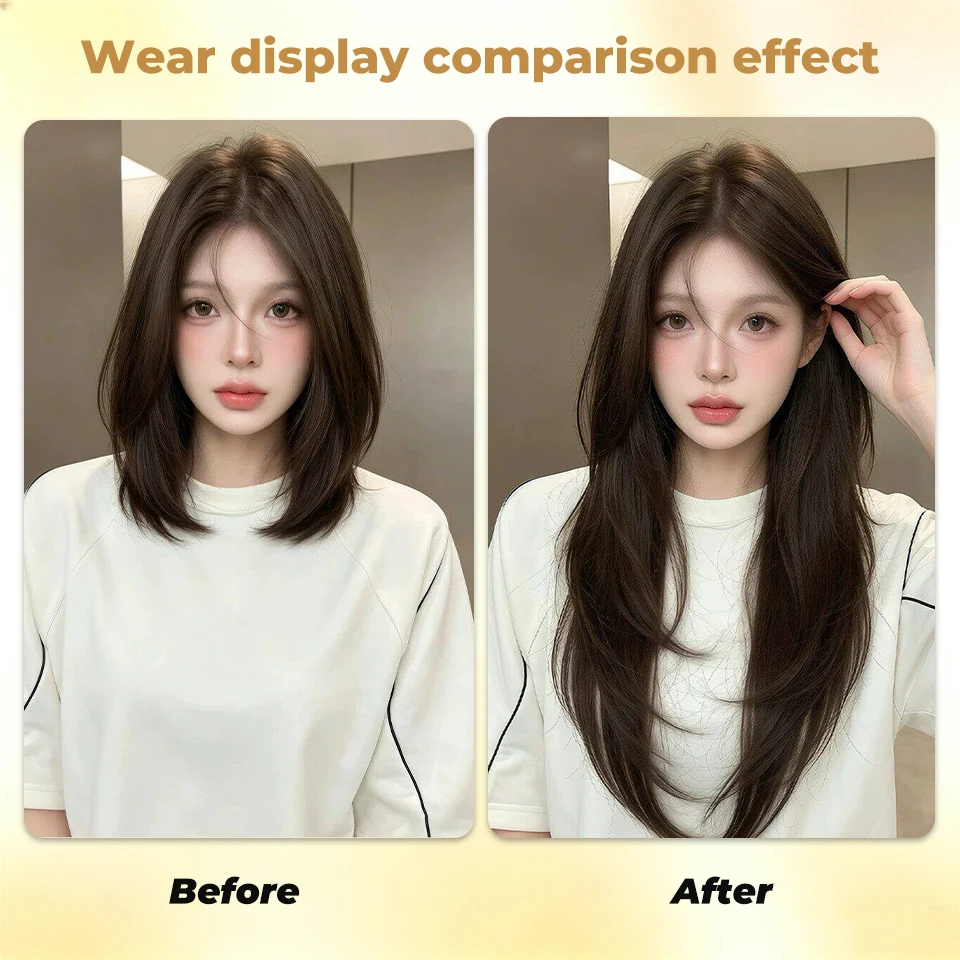 Synthetic one-piece female high-level internal buckle hair piece lightweight invisible four clip straight hair wig piece 
