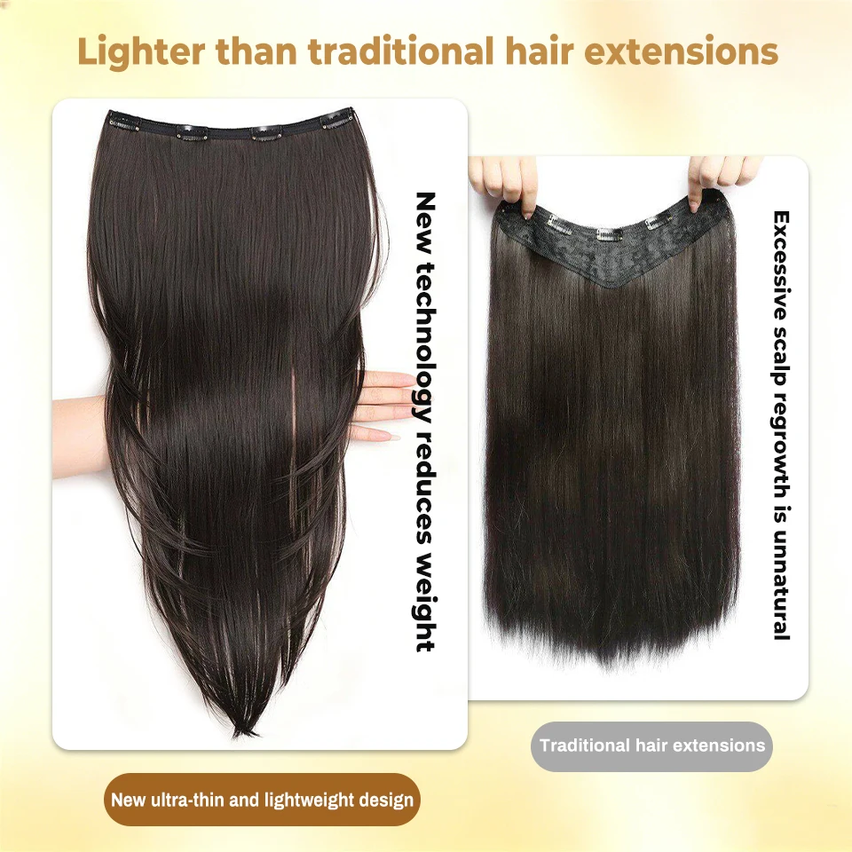 Synthetic one-piece female high-level internal buckle hair piece lightweight invisible four clip straight hair wig piece 