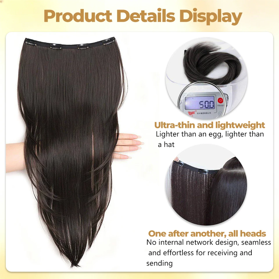 Synthetic one-piece female high-level internal buckle hair piece lightweight invisible four clip straight hair wig piece 