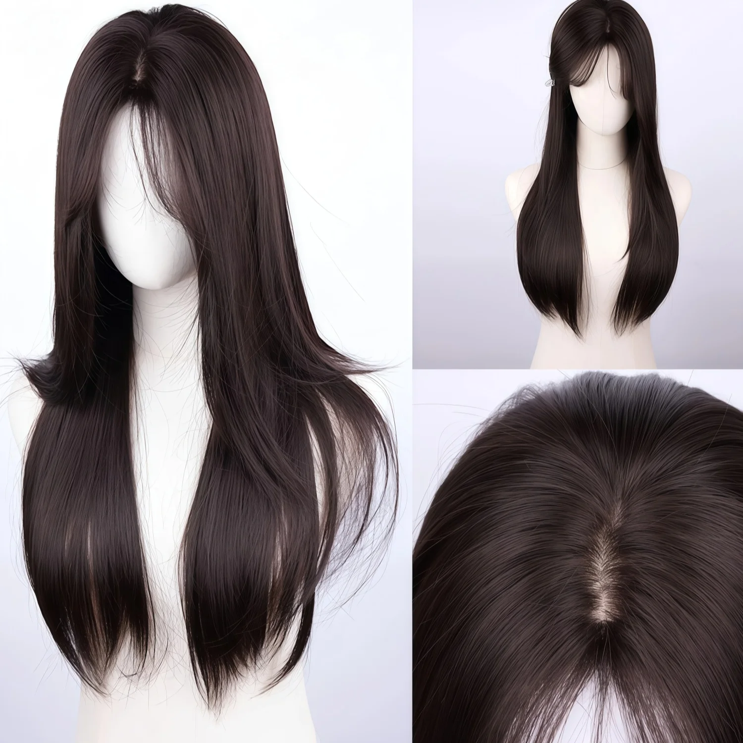 Natural Black 28 Inch Long Straight Wig Heat Resistant Synthetic Wig For Women Cosplay Party Carnival