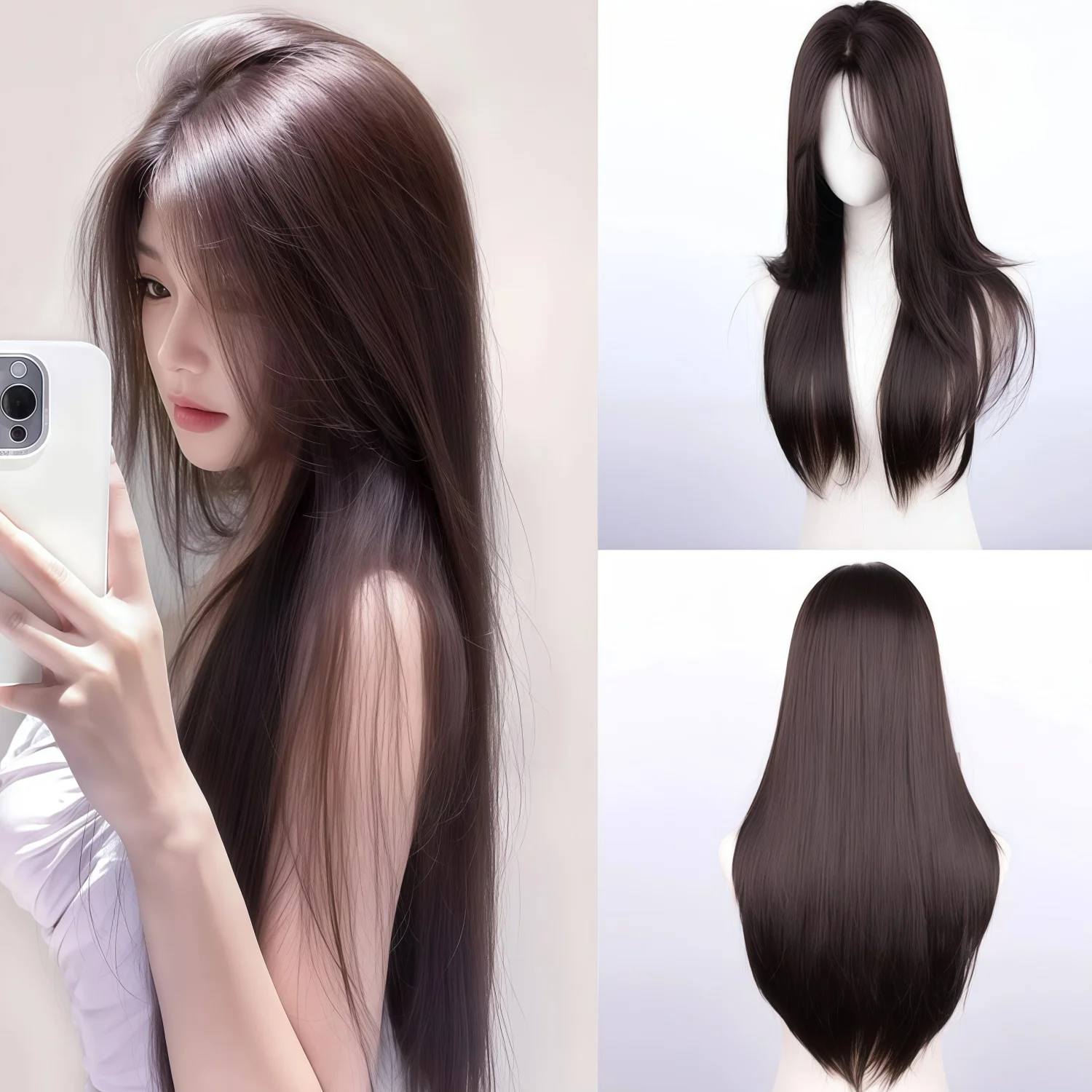 Natural Black 28 Inch Long Straight Wig Heat Resistant Synthetic Wig For Women Cosplay Party Carnival