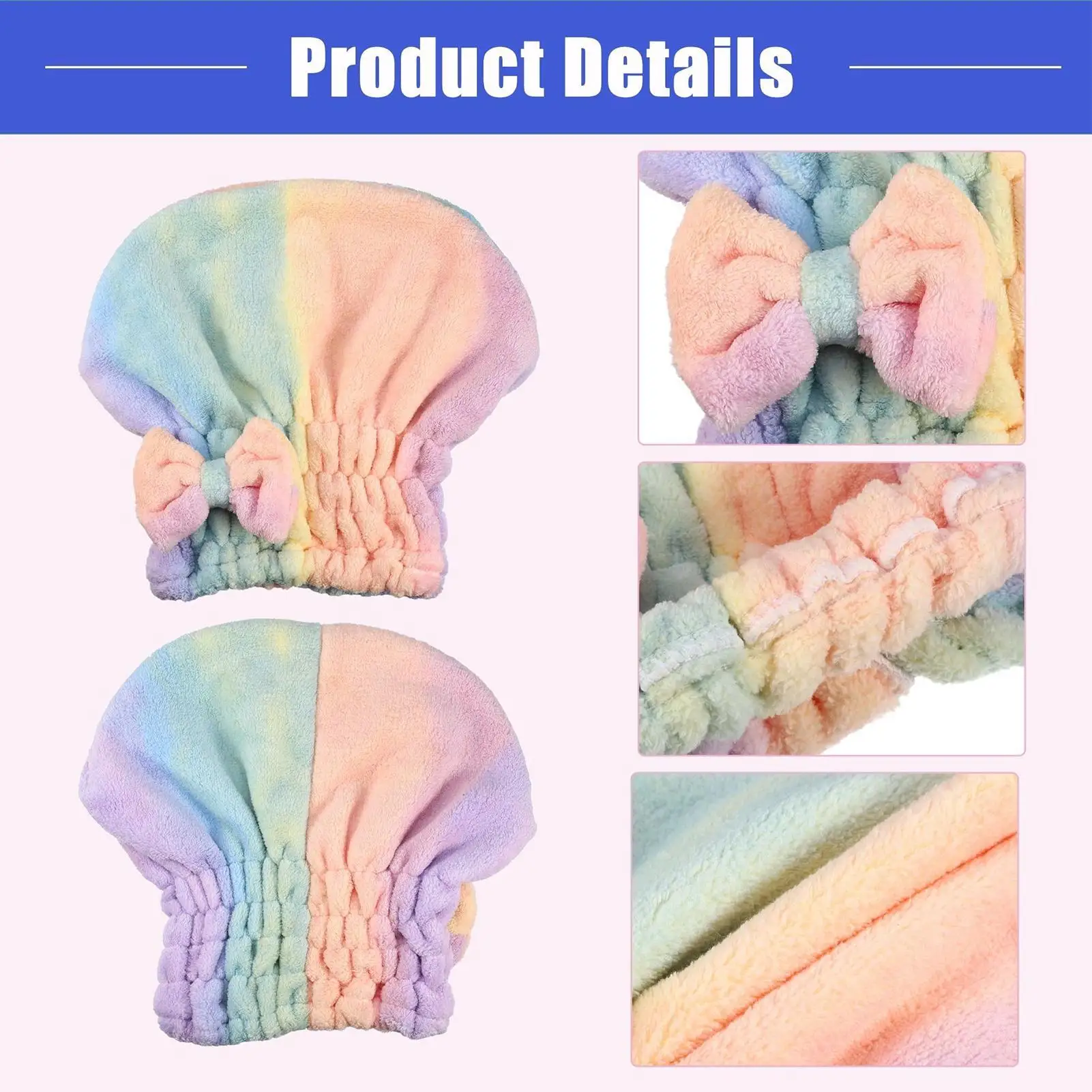 Microfiber Hair Drying Towels Head Wrap with Bow-Knot Shower Cap Hair Turban HairWrap Bath Cap for Curly Long Wet Hair Gift
