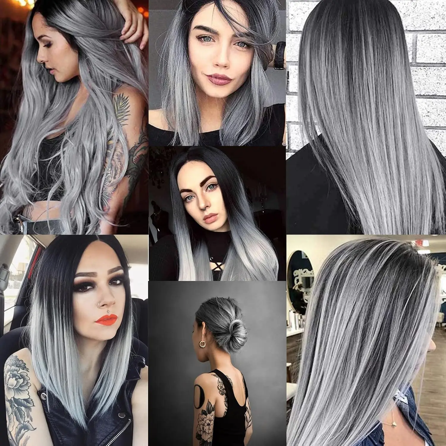 12 PCS Synthetic Hairpiece Black Hair Extensions Clip in, Colored Party Highlights Extension for Girls Women Straight 22 inch