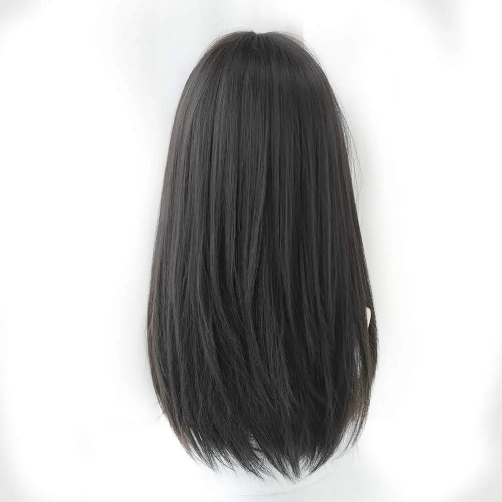 Long Black Straight Hair Wig with Bangs Synthetic High Density Long Hair Wig for Women