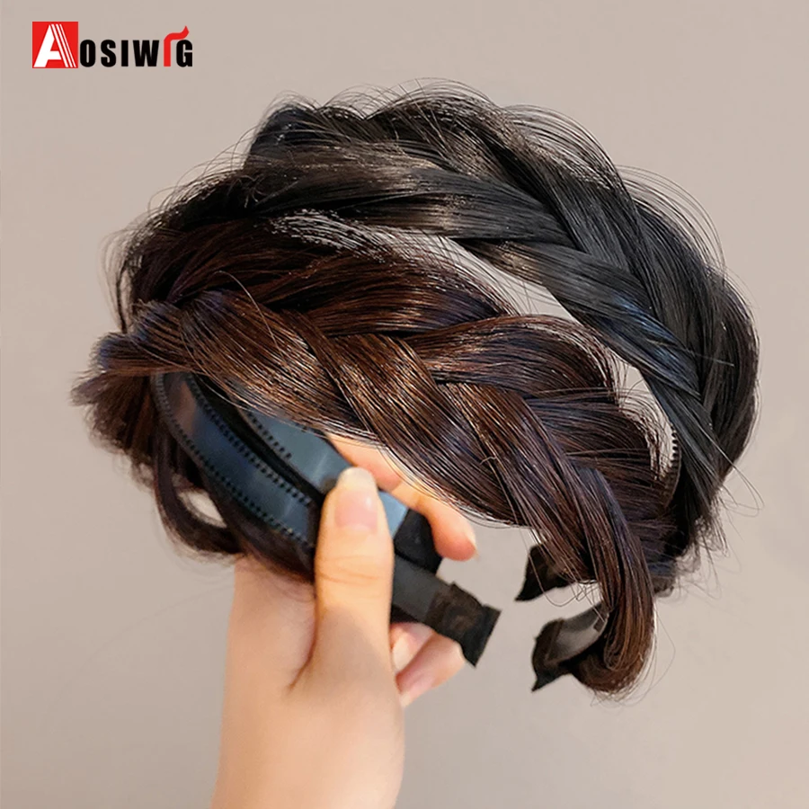 AOSI 1PC Synthetic Ladies Hair Wide Fishbone Braids Non-slip Headband Handmade Retro Headband Styling Headwear Accessories