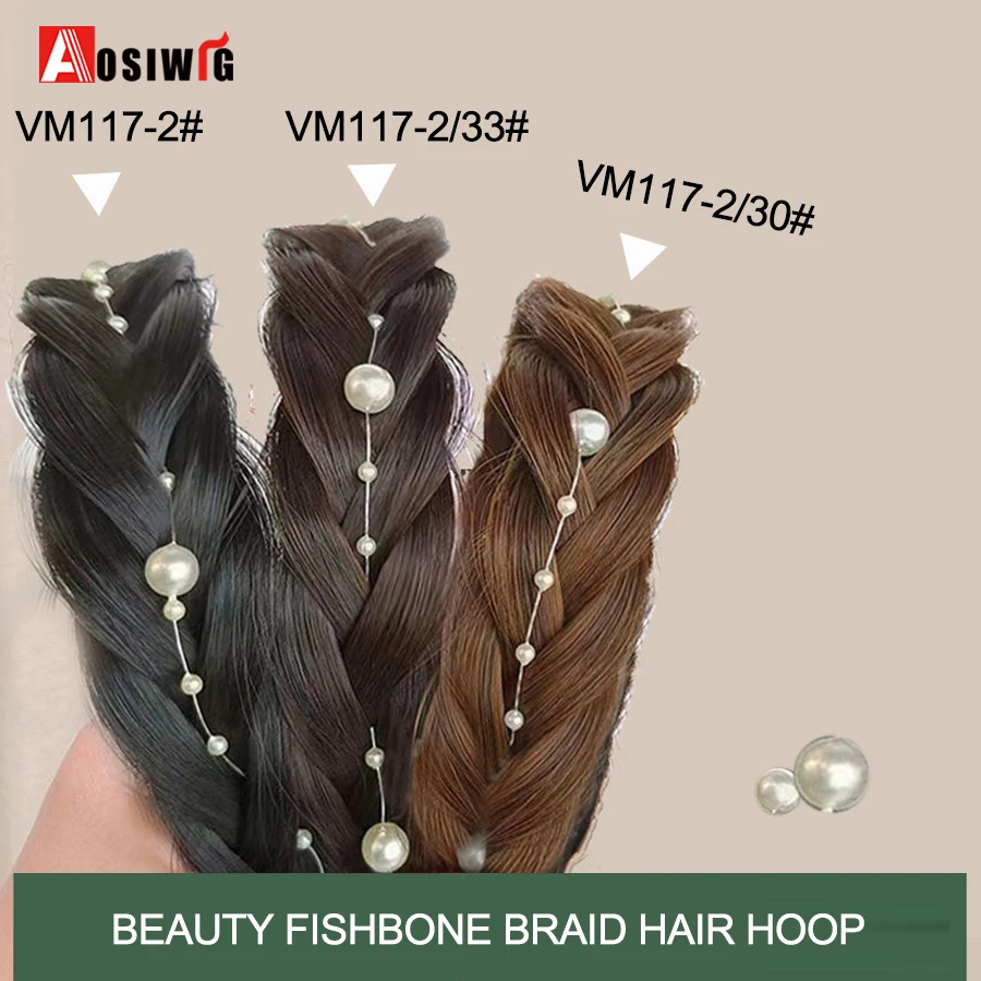 AOSI 1PC Synthetic Ladies Hair Wide Fishbone Braids Non-slip Headband Handmade Retro Headband Styling Headwear Accessories