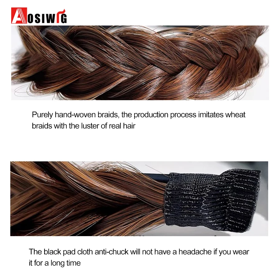 AOSI 1PC Synthetic Ladies Hair Wide Fishbone Braids Non-slip Headband Handmade Retro Headband Styling Headwear Accessories