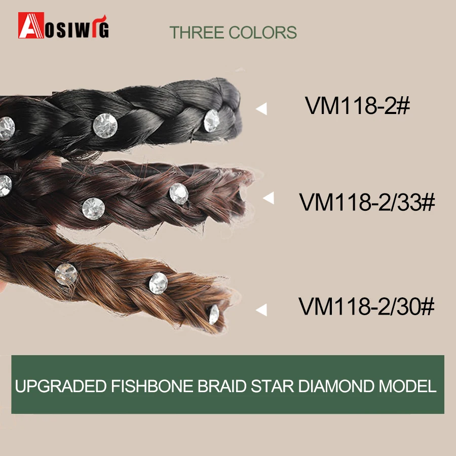 AOSI 1PC Synthetic Ladies Hair Wide Fishbone Braids Non-slip Headband Handmade Retro Headband Styling Headwear Accessories
