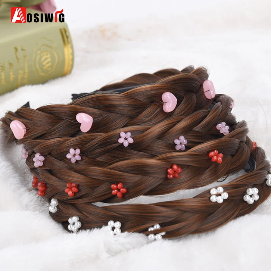 AOSI 1PC Synthetic Ladies Hair Wide Fishbone Braids Non-slip Headband Handmade Retro Headband Styling Headwear Accessories