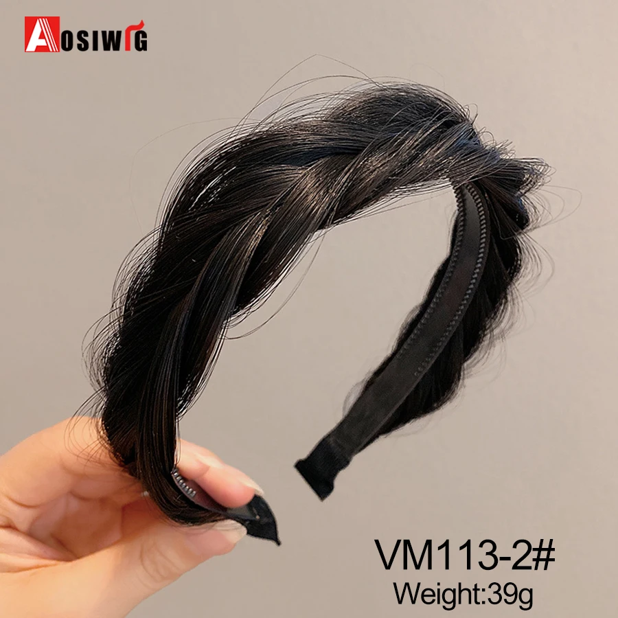 AOSI 1PC Synthetic Ladies Hair Wide Fishbone Braids Non-slip Headband Handmade Retro Headband Styling Headwear Accessories