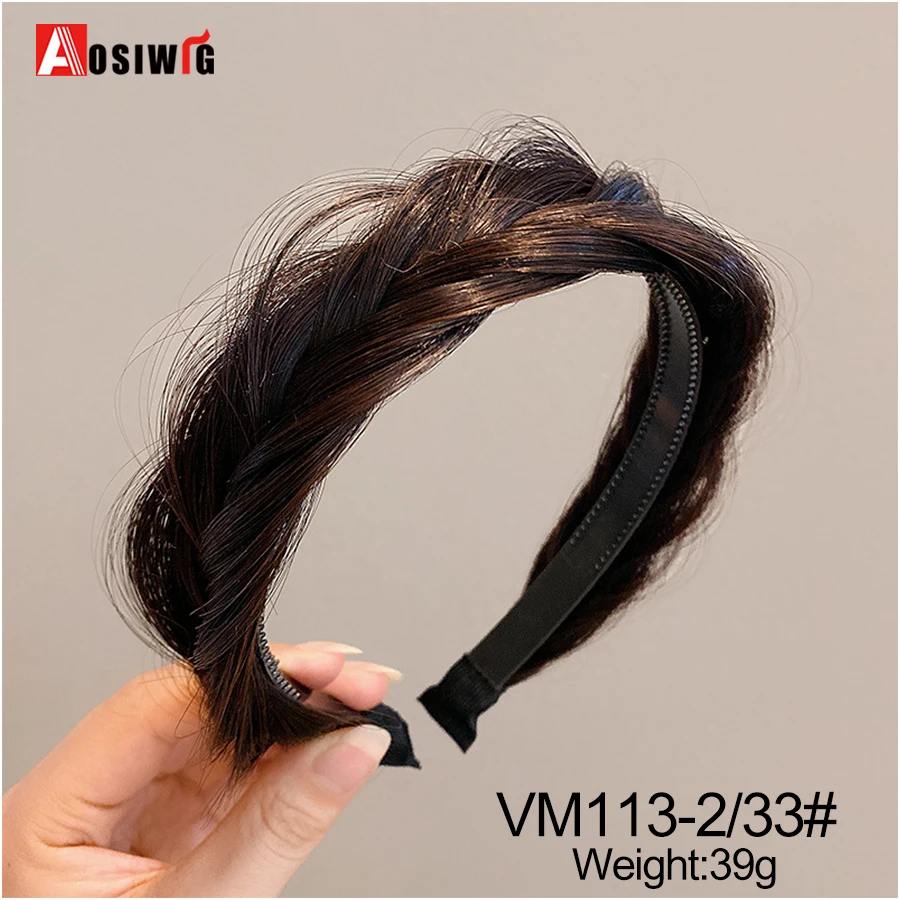 AOSI 1PC Synthetic Ladies Hair Wide Fishbone Braids Non-slip Headband Handmade Retro Headband Styling Headwear Accessories