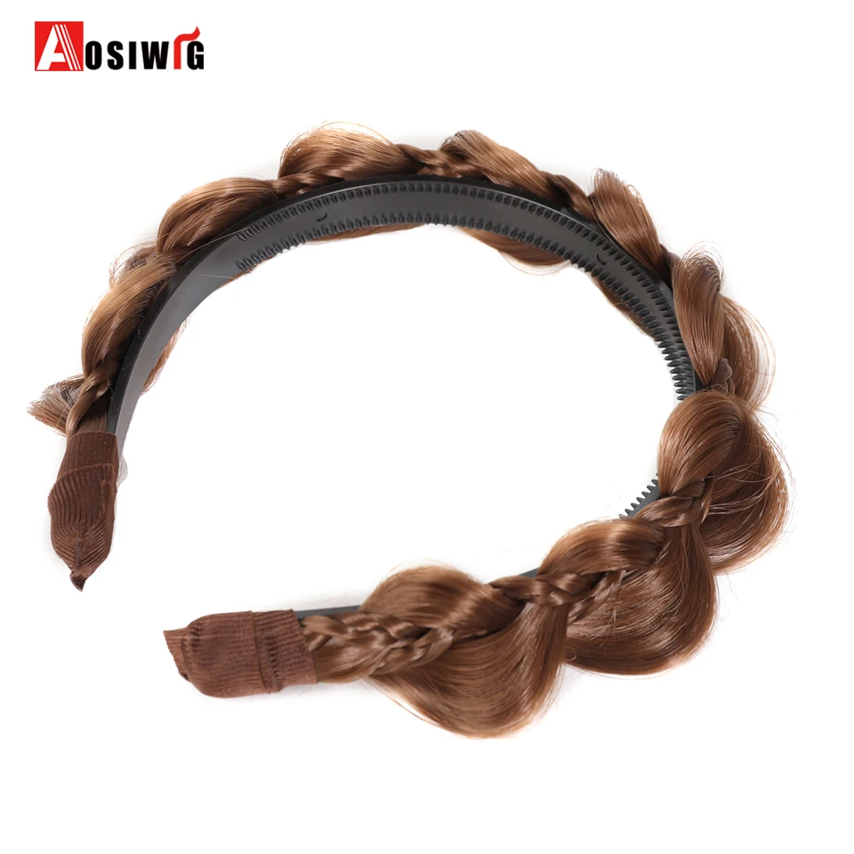 AOSI 1PC Synthetic Ladies Hair Wide Fishbone Braids Non-slip Headband Handmade Retro Headband Styling Headwear Accessories