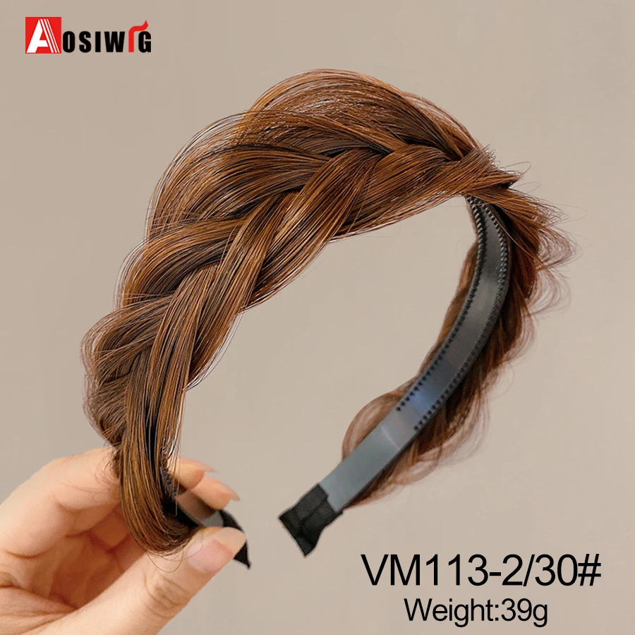 AOSI 1PC Synthetic Ladies Hair Wide Fishbone Braids Non-slip Headband Handmade Retro Headband Styling Headwear Accessories