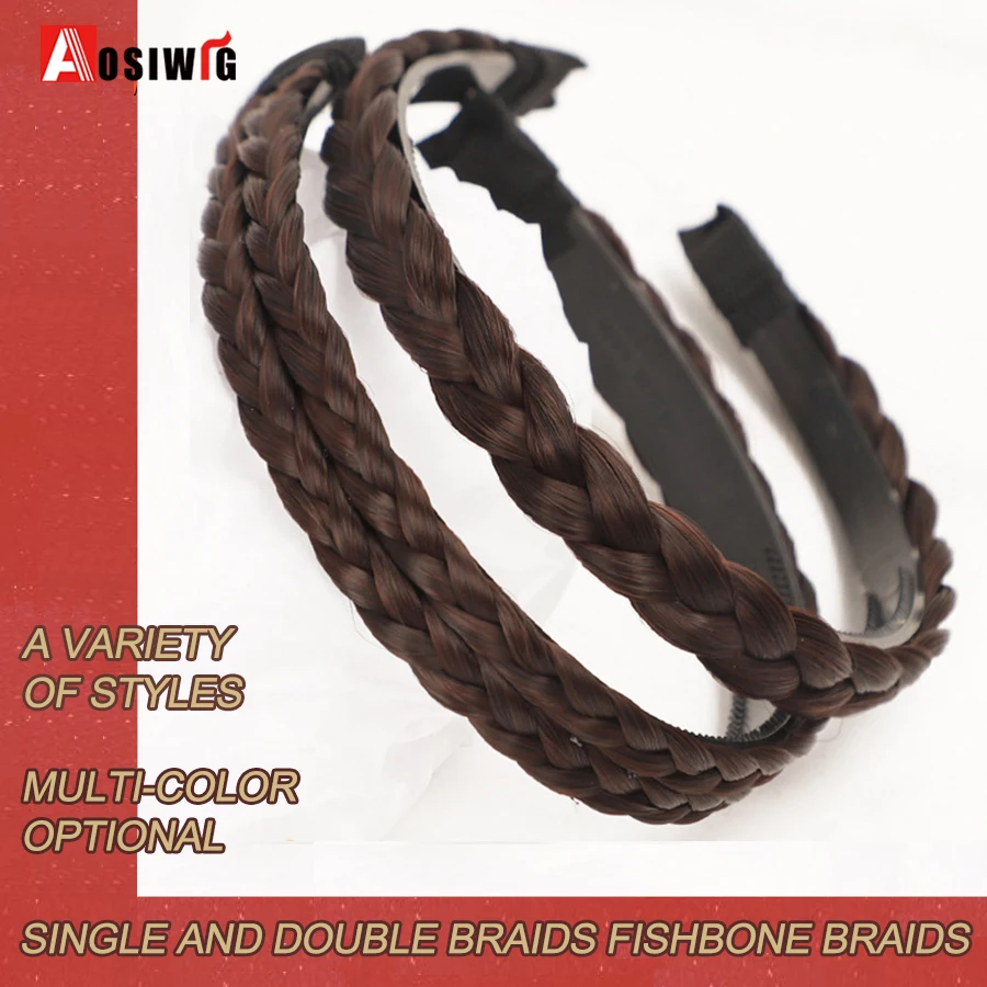 AOSI 1PC Synthetic Ladies Hair Wide Fishbone Braids Non-slip Headband Handmade Retro Headband Styling Headwear Accessories