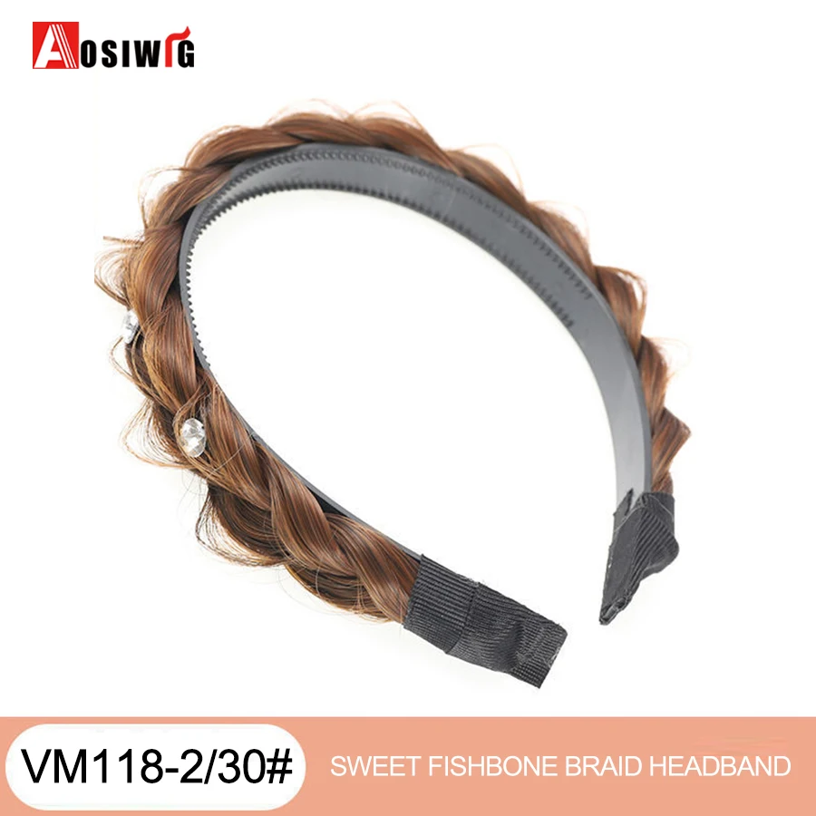 AOSI 1PC Synthetic Ladies Hair Wide Fishbone Braids Non-slip Headband Handmade Retro Headband Styling Headwear Accessories