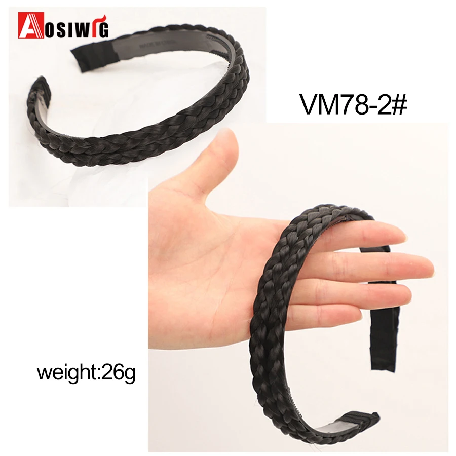AOSI 1PC Synthetic Ladies Hair Wide Fishbone Braids Non-slip Headband Handmade Retro Headband Styling Headwear Accessories