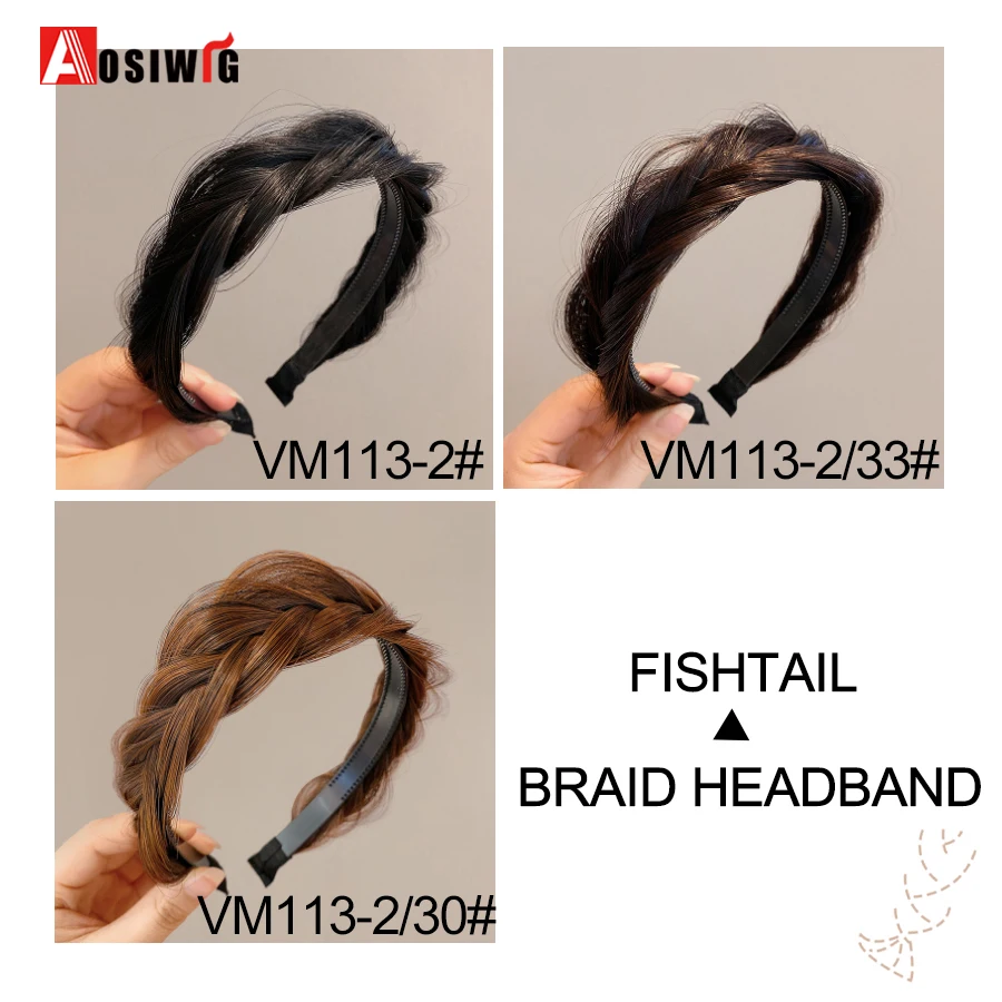 AOSI 1PC Synthetic Ladies Hair Wide Fishbone Braids Non-slip Headband Handmade Retro Headband Styling Headwear Accessories