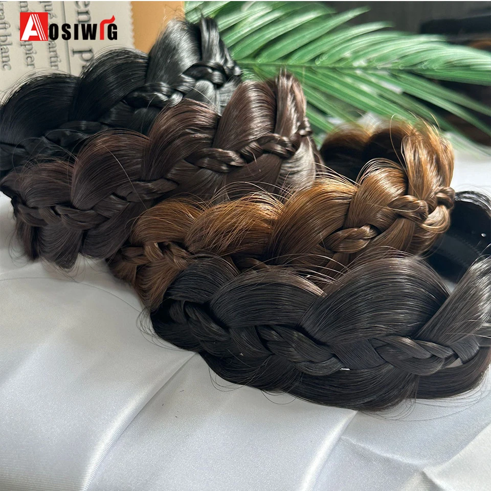 AOSI 1PC Synthetic Ladies Hair Wide Fishbone Braids Non-slip Headband Handmade Retro Headband Styling Headwear Accessories
