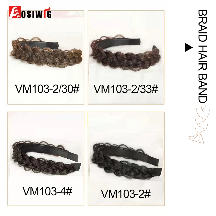 AOSI 1PC Synthetic Ladies Hair Wide Fishbone Braids Non-slip Headband Handmade Retro Headband Styling Headwear Accessories