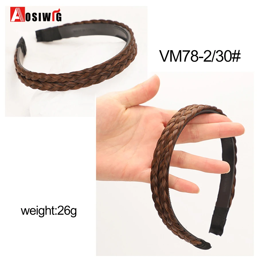 AOSI 1PC Synthetic Ladies Hair Wide Fishbone Braids Non-slip Headband Handmade Retro Headband Styling Headwear Accessories