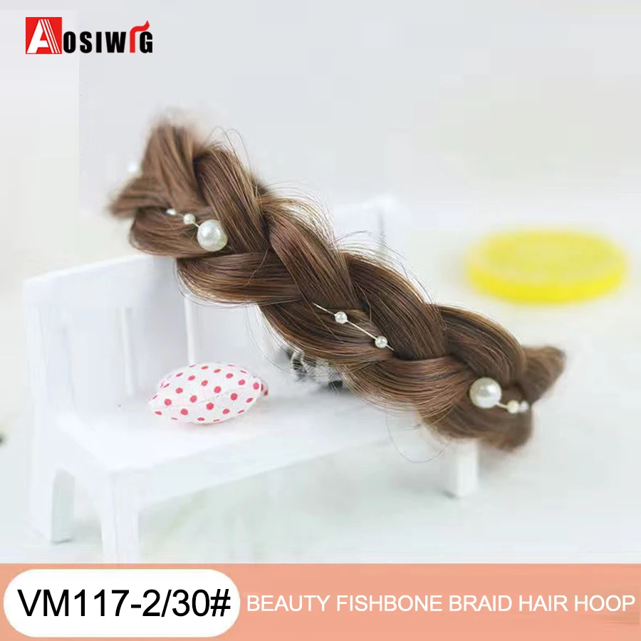 AOSI 1PC Synthetic Ladies Hair Wide Fishbone Braids Non-slip Headband Handmade Retro Headband Styling Headwear Accessories
