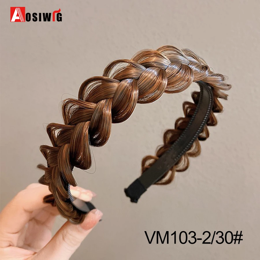AOSI 1PC Synthetic Ladies Hair Wide Fishbone Braids Non-slip Headband Handmade Retro Headband Styling Headwear Accessories