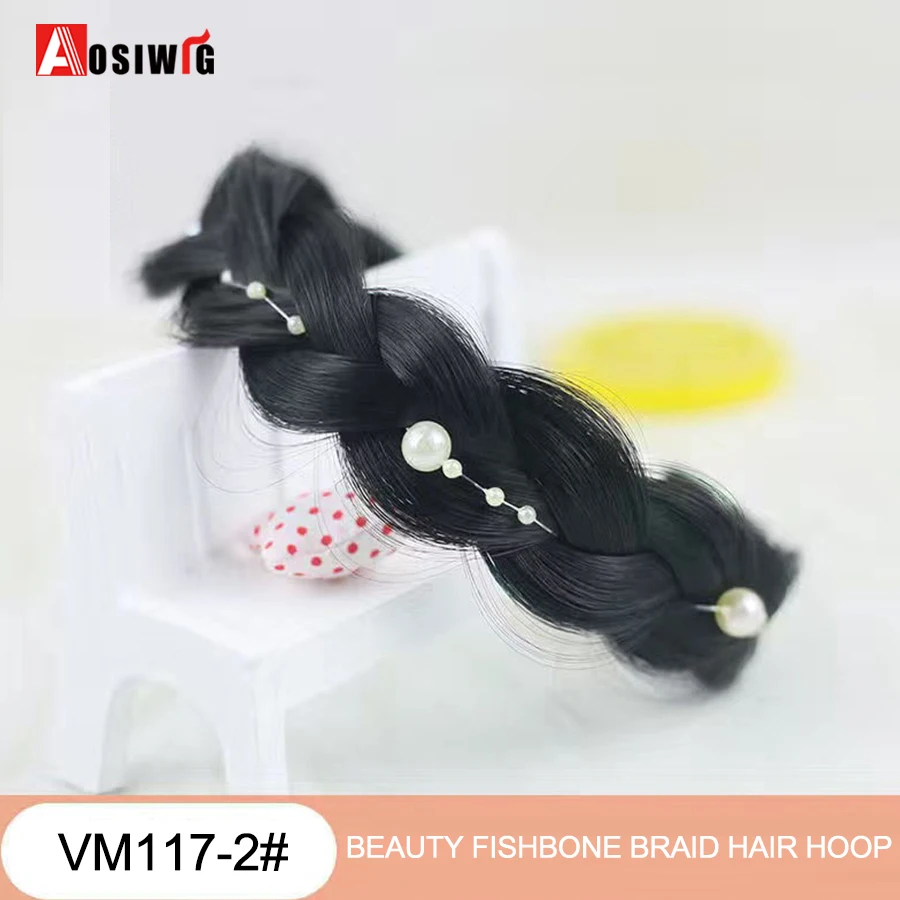 AOSI 1PC Synthetic Ladies Hair Wide Fishbone Braids Non-slip Headband Handmade Retro Headband Styling Headwear Accessories