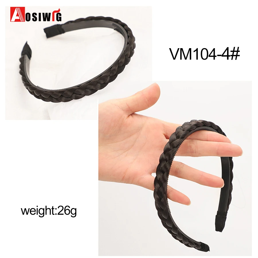 AOSI 1PC Synthetic Ladies Hair Wide Fishbone Braids Non-slip Headband Handmade Retro Headband Styling Headwear Accessories