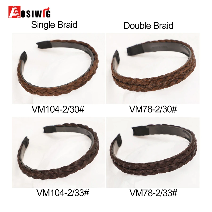 AOSI 1PC Synthetic Ladies Hair Wide Fishbone Braids Non-slip Headband Handmade Retro Headband Styling Headwear Accessories