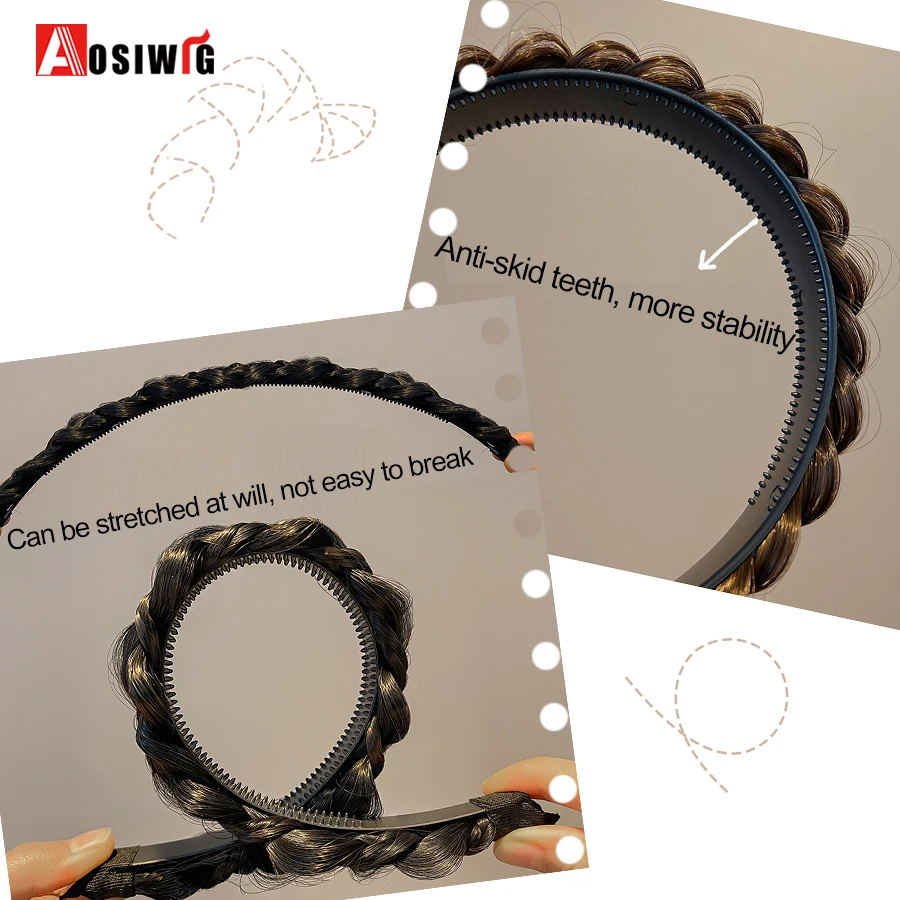 AOSI 1PC Synthetic Ladies Hair Wide Fishbone Braids Non-slip Headband Handmade Retro Headband Styling Headwear Accessories